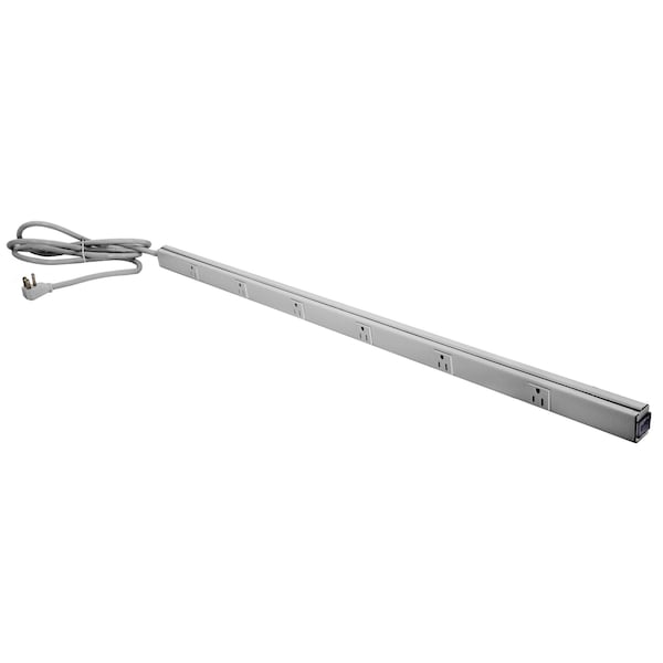 Metal PlugTrak, 40", 15A 6 Receptacle, 6' Cord and Plug, Gray